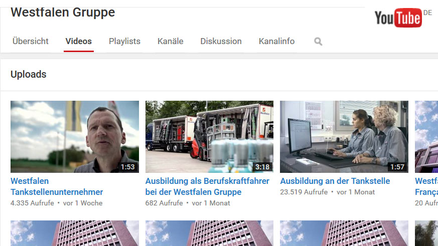 Screenshot Westfalen-Channel bei Youtube